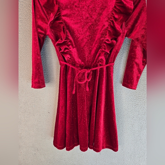 Speechless Kids Girls Dress Sz 8 Red Velvet Sparkles throughout Ruffles Tie Back - Picture 8 of 9